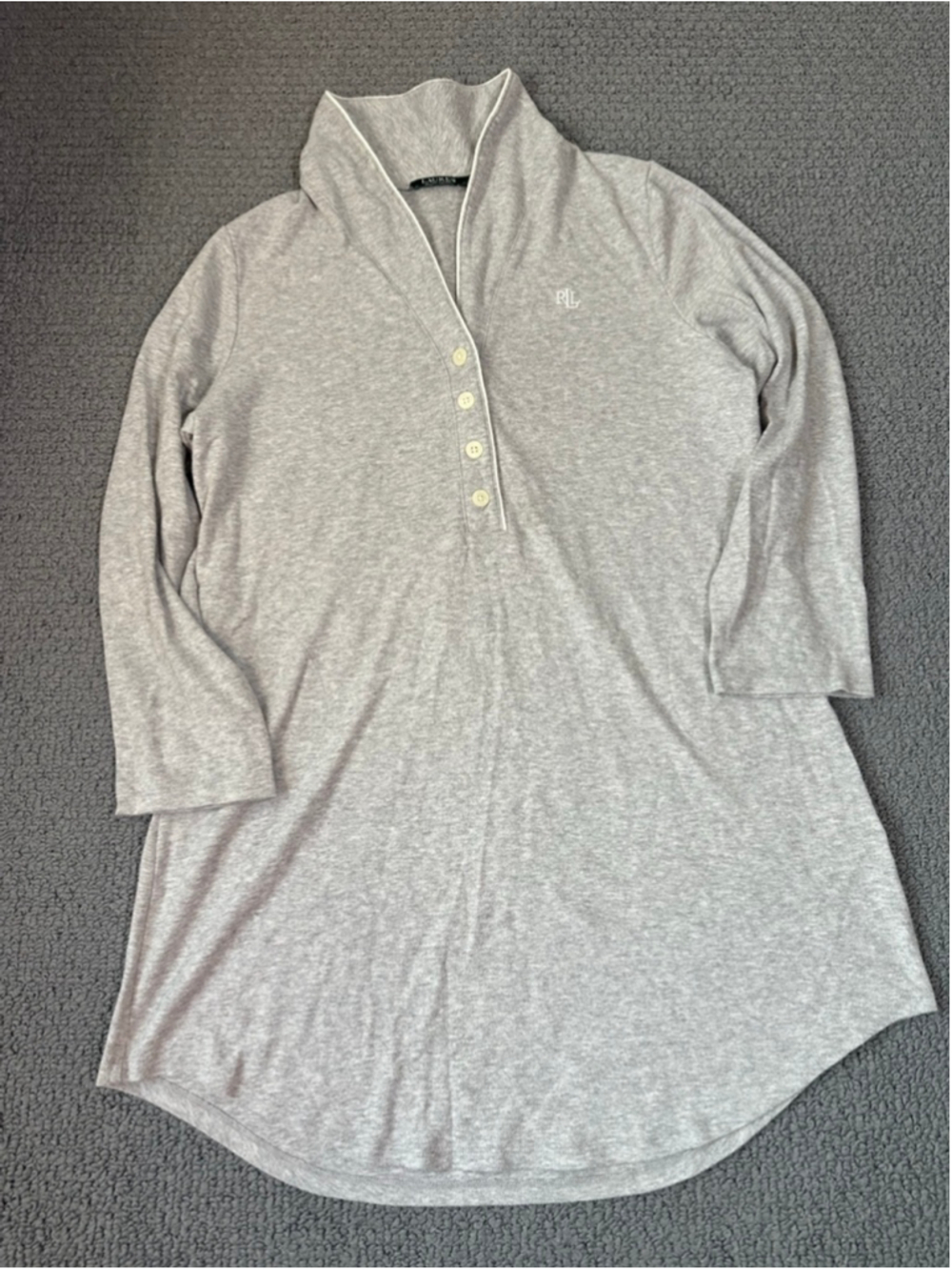 Lauren Ralph Lauren Women’s XL Gray Long Sleeve Tunic Top Shawl Collar